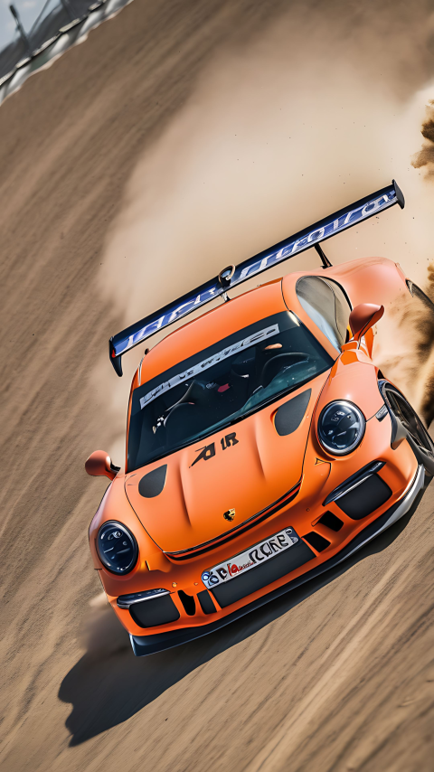 Porsche 911 GT3 RS Orange racing in the dessert